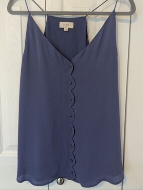 Loft Scalloped Camisole Periwinkle Dusty Blue, Size Medium
